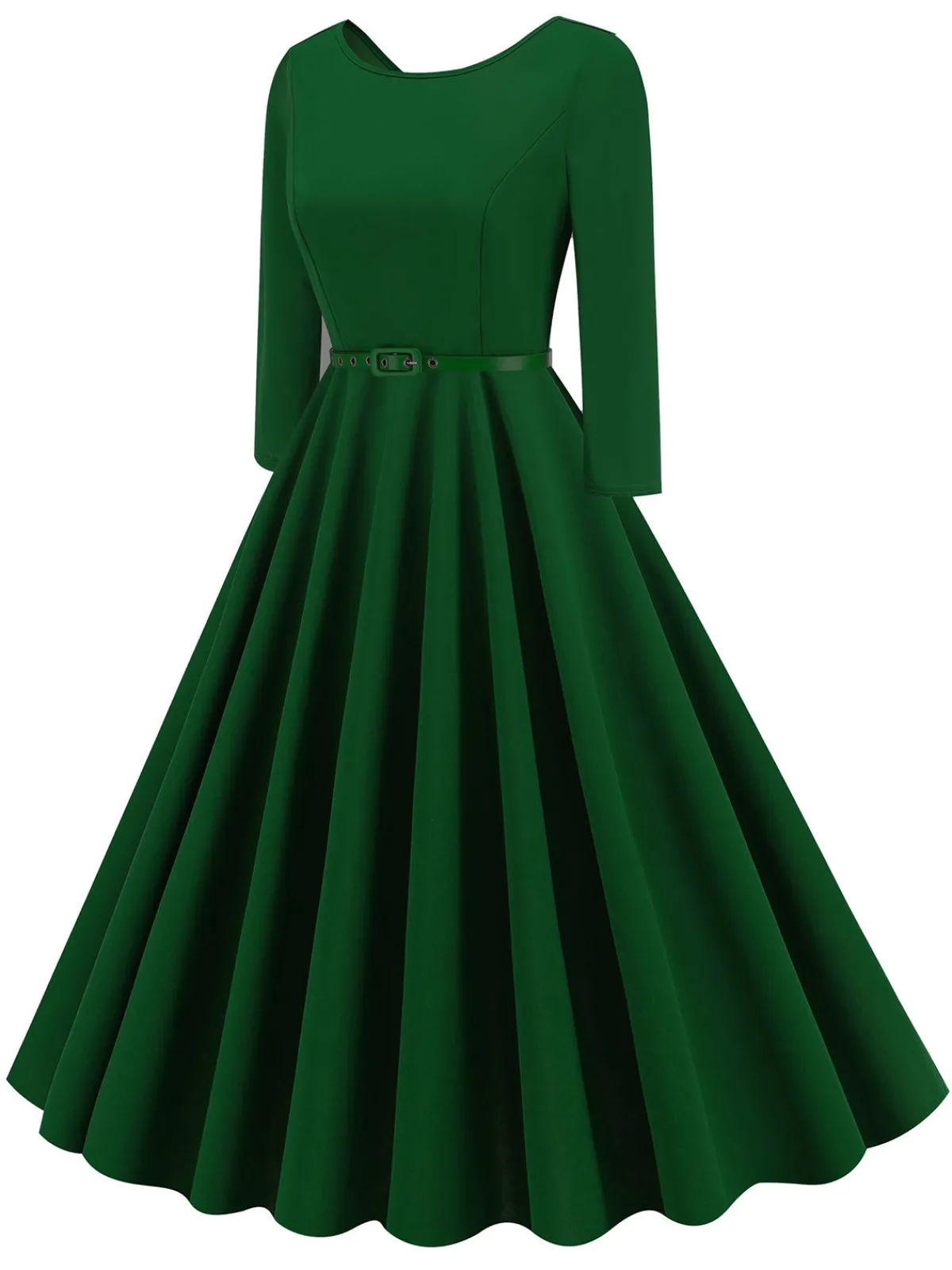 Online Retro Stage 1950s Solid Belted Swing Dress