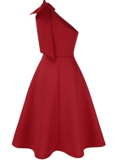New Retro Stage 1950s Solid Big Bow One-Shoulder Dress
