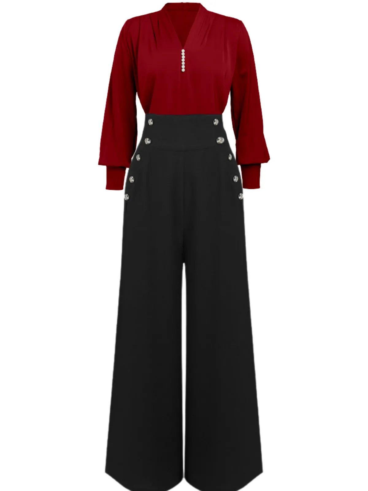Best Retro Stage 1930s Solid Blouse & Suspender Pants