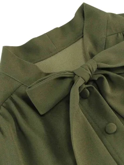 Fashion Retro Stage 1950s Solid Bow Collar Buttoned Swing Dress