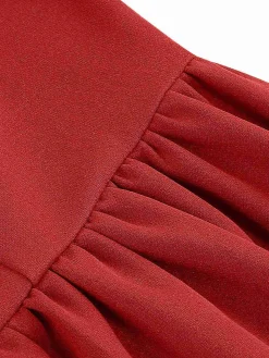 Fashion Retro Stage 1950s Solid Bow Collar Buttoned Swing Dress