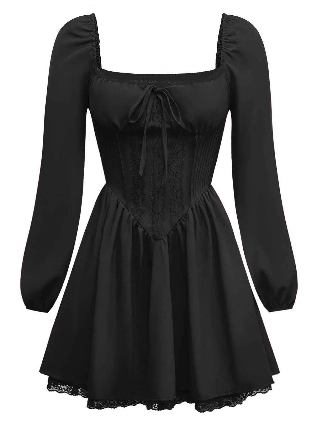 Sale Retro Stage 1950s Solid Bow Tie Lace Gothic Dress