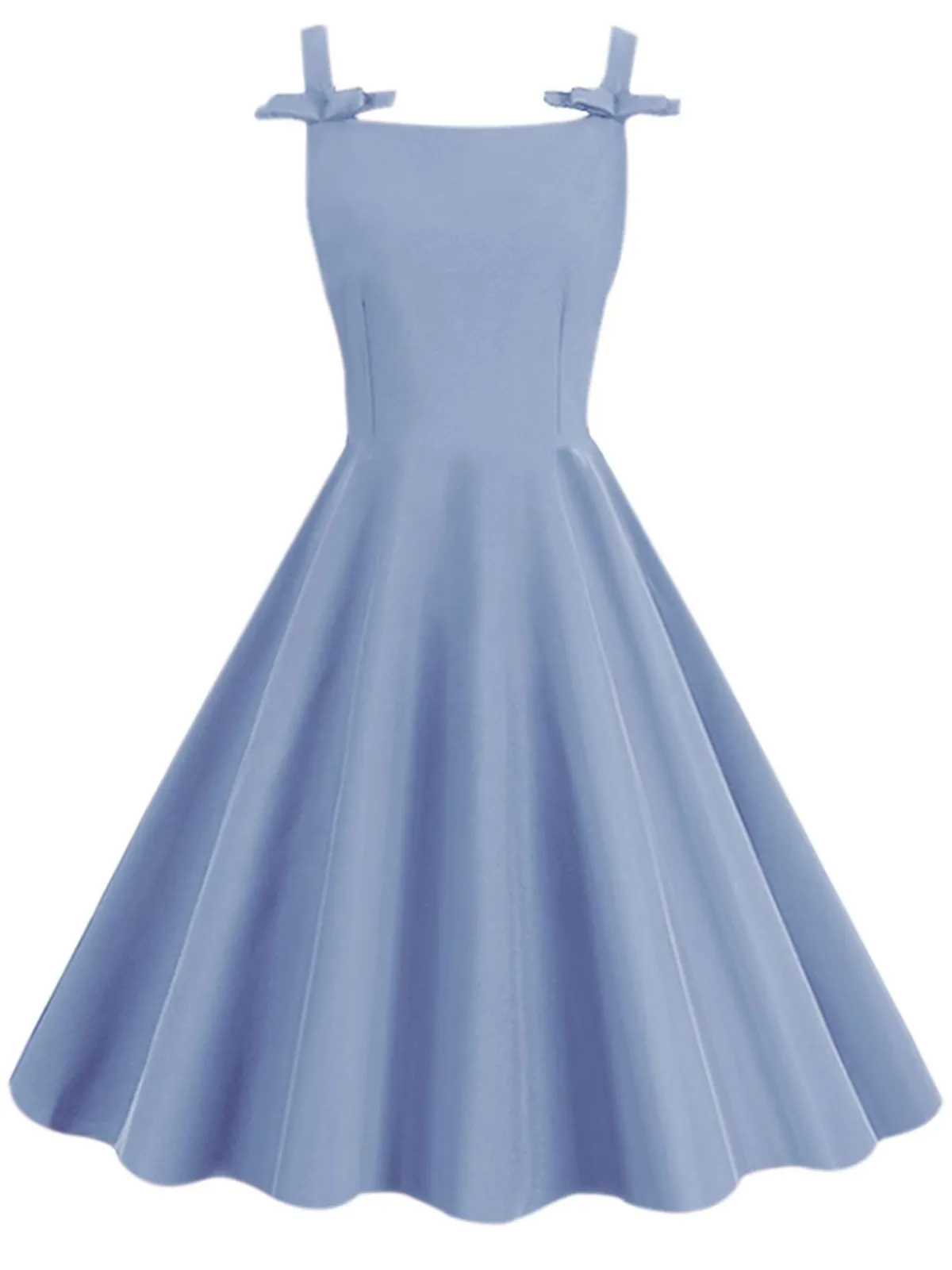 Online Retro Stage 1950s Solid Bowknot Sleeveless Square Neck Dress