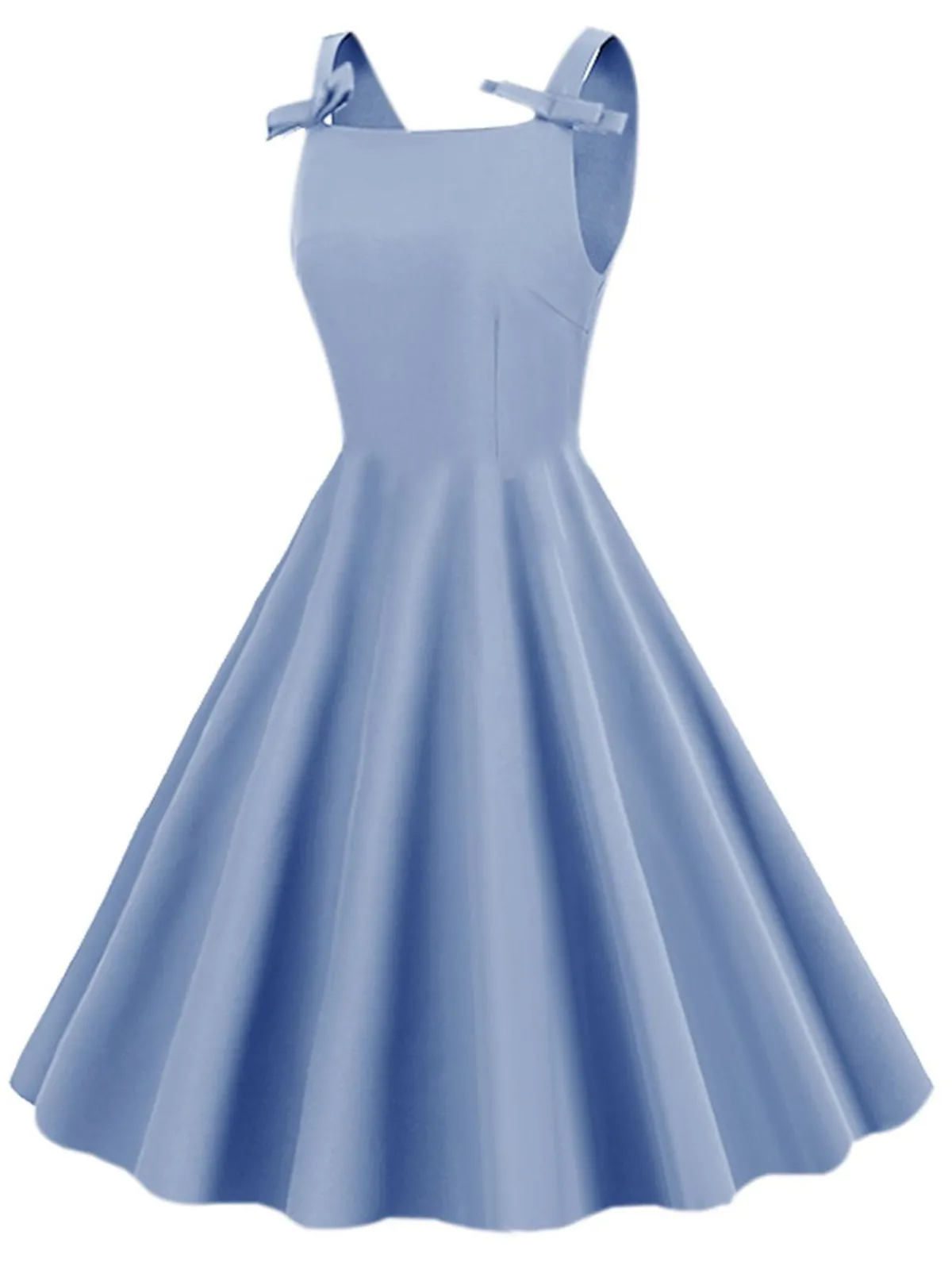 Online Retro Stage 1950s Solid Bowknot Sleeveless Square Neck Dress