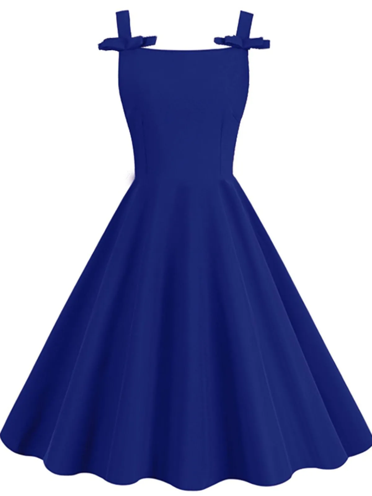 Online Retro Stage 1950s Solid Bowknot Sleeveless Square Neck Dress