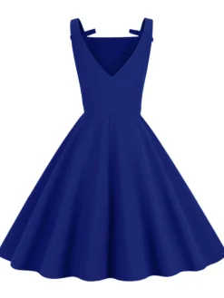 Online Retro Stage 1950s Solid Bowknot Sleeveless Square Neck Dress