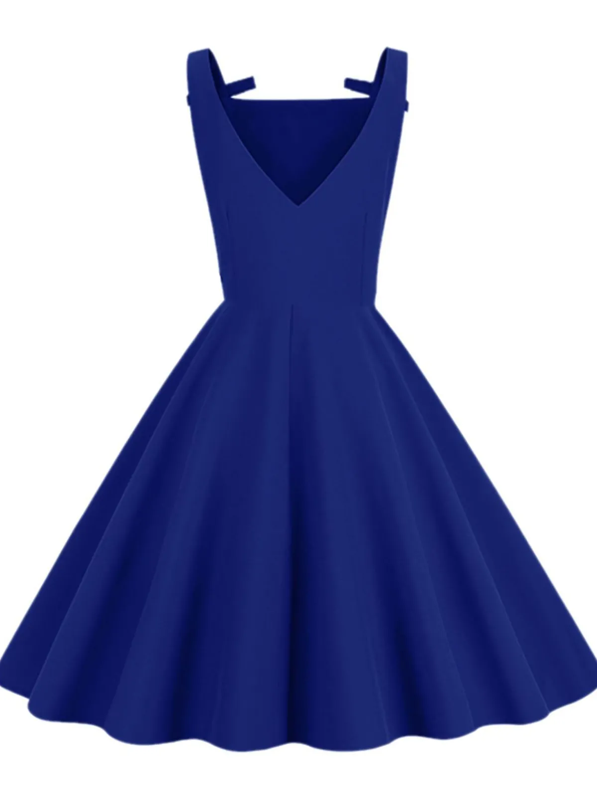 Online Retro Stage 1950s Solid Bowknot Sleeveless Square Neck Dress