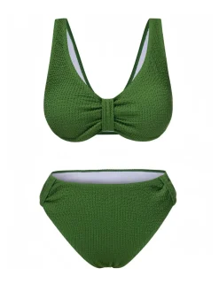 Online Retro Stage 1940s Solid Bowknot Textured Fabric Swimsuit