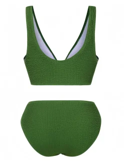 Online Retro Stage 1940s Solid Bowknot Textured Fabric Swimsuit