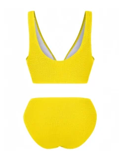 Online Retro Stage 1940s Solid Bowknot Textured Fabric Swimsuit