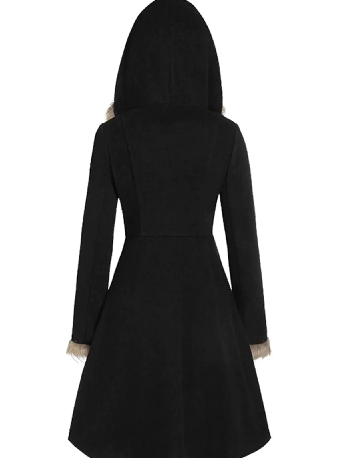 New Retro Stage 1950s Solid Buckle Fur Trimmed Coat
