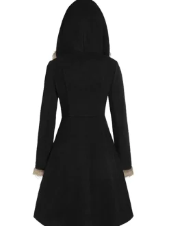 Discount Retro Stage 1950s Solid Buckle Fur Trimmed Coat