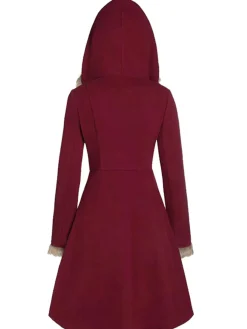 Discount Retro Stage 1950s Solid Buckle Fur Trimmed Coat