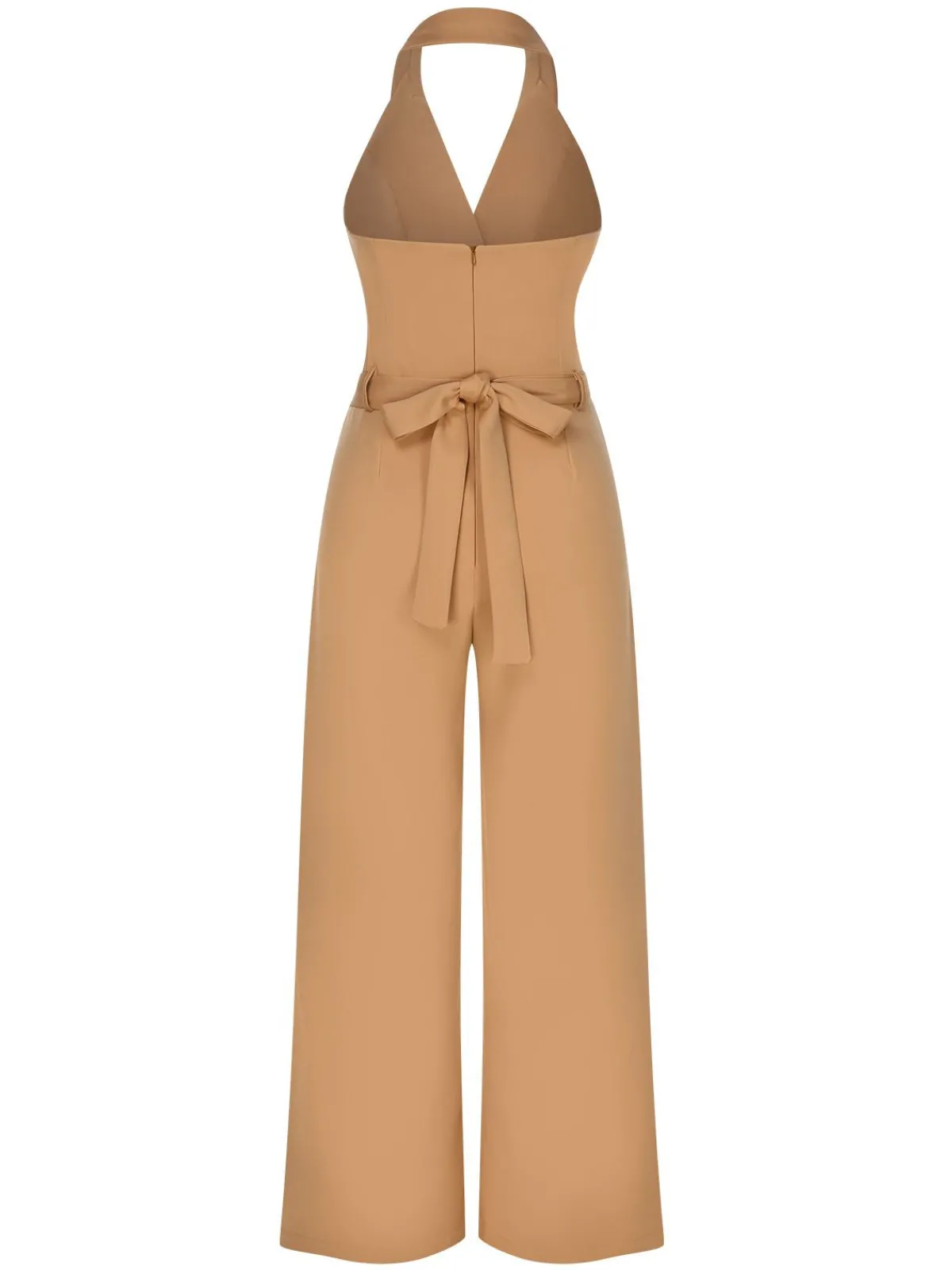 Best Retro Stage 1930s Solid Button Halter Lapel Jumpsuit