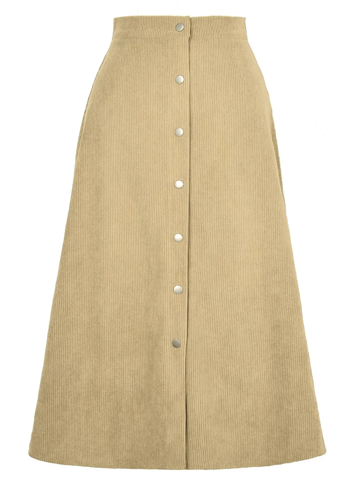 New Retro Stage 1930s Solid Buttoned Corduroy A-Line Skirt