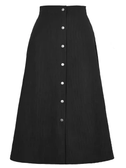 New Retro Stage 1930s Solid Buttoned Corduroy A-Line Skirt
