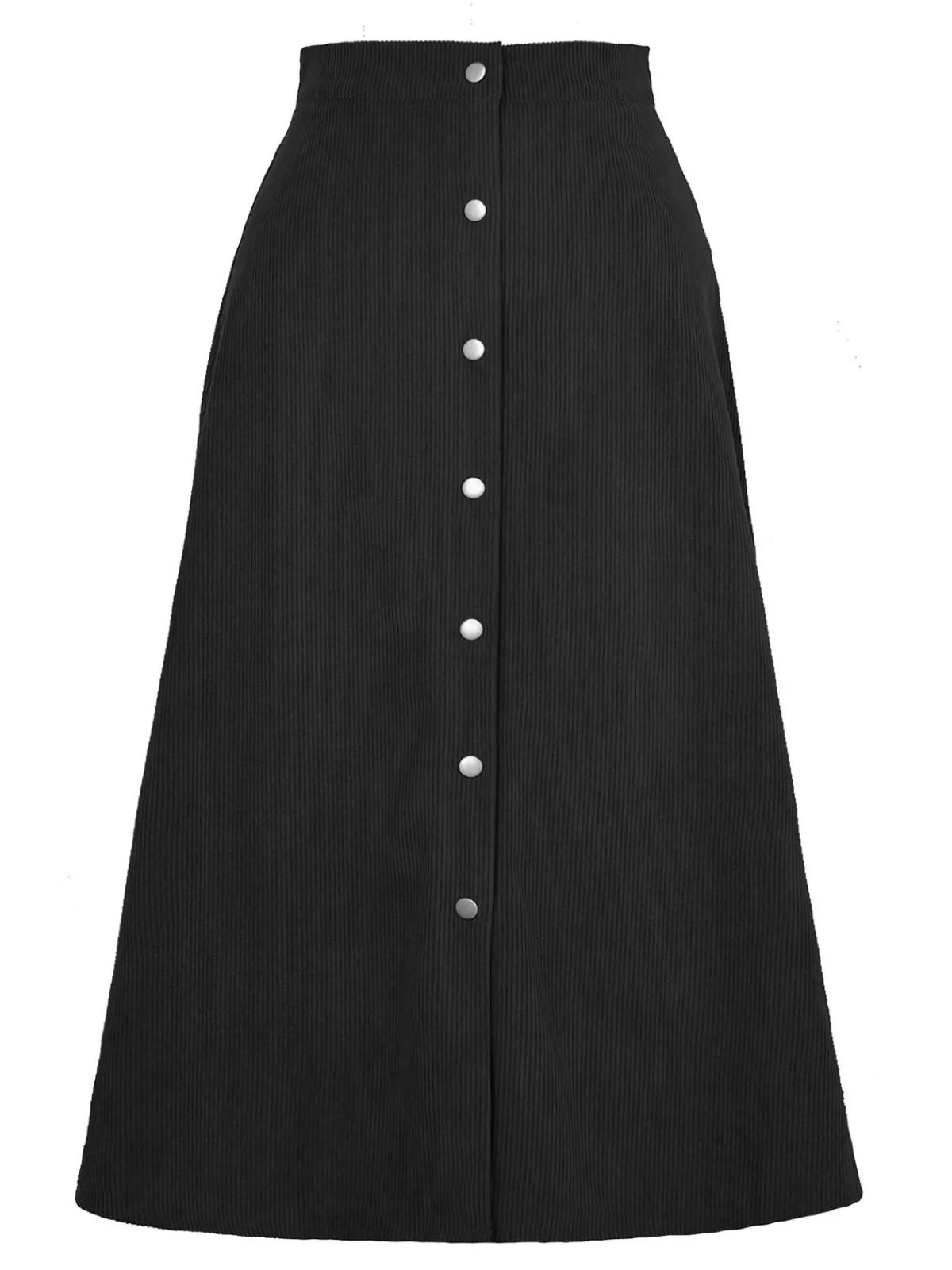 New Retro Stage 1930s Solid Buttoned Corduroy A-Line Skirt