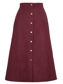 New Retro Stage 1930s Solid Buttoned Corduroy A-Line Skirt