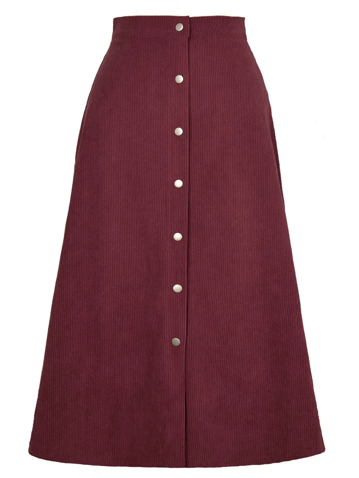 New Retro Stage 1930s Solid Buttoned Corduroy A-Line Skirt