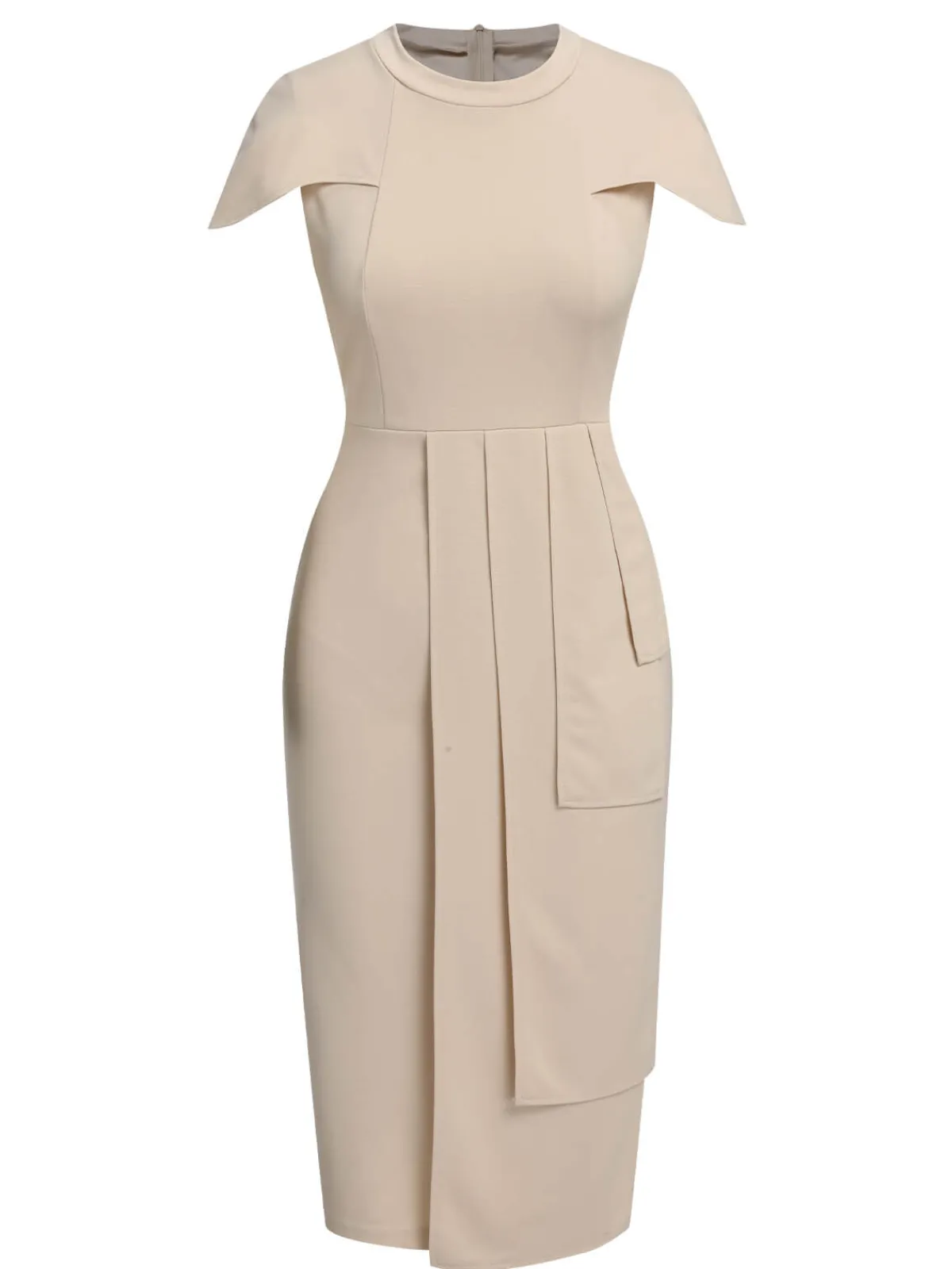 Discount Retro Stage 1960s Solid Cap Sleeved Pencil Dress