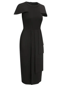 Discount Retro Stage 1960s Solid Cap Sleeved Pencil Dress