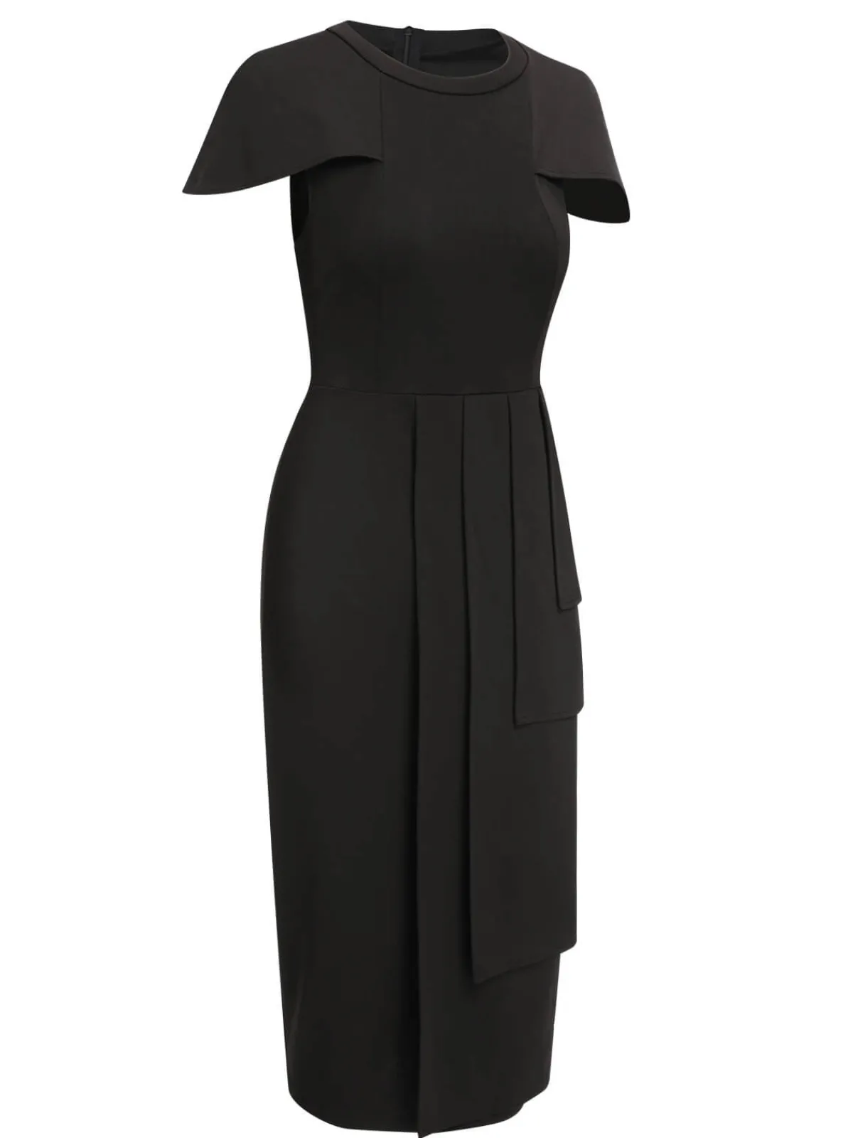 Discount Retro Stage 1960s Solid Cap Sleeved Pencil Dress