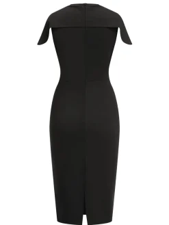 Discount Retro Stage 1960s Solid Cap Sleeved Pencil Dress