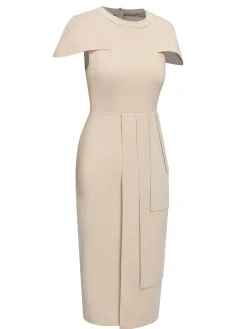 Discount Retro Stage 1960s Solid Cap Sleeved Pencil Dress