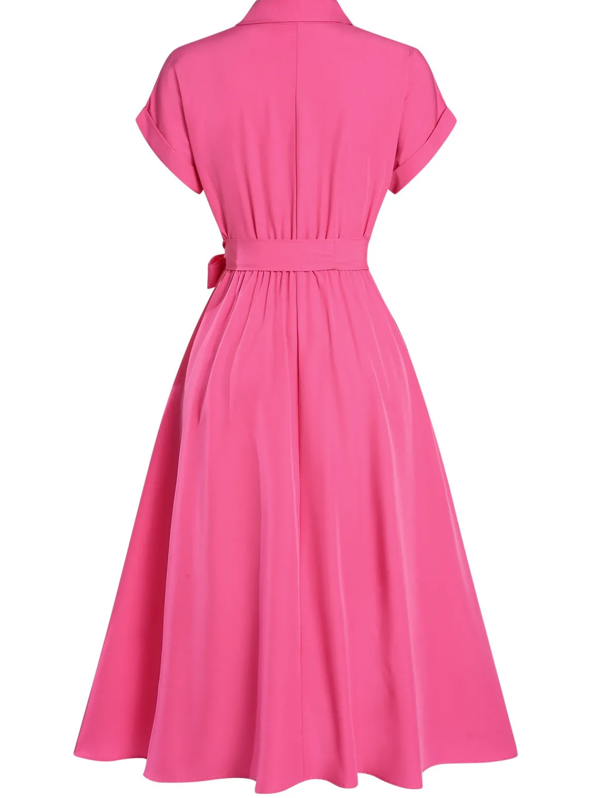 Discount Retro Stage 1940s Solid Cap Sleeves Buttoned Shirt Dress