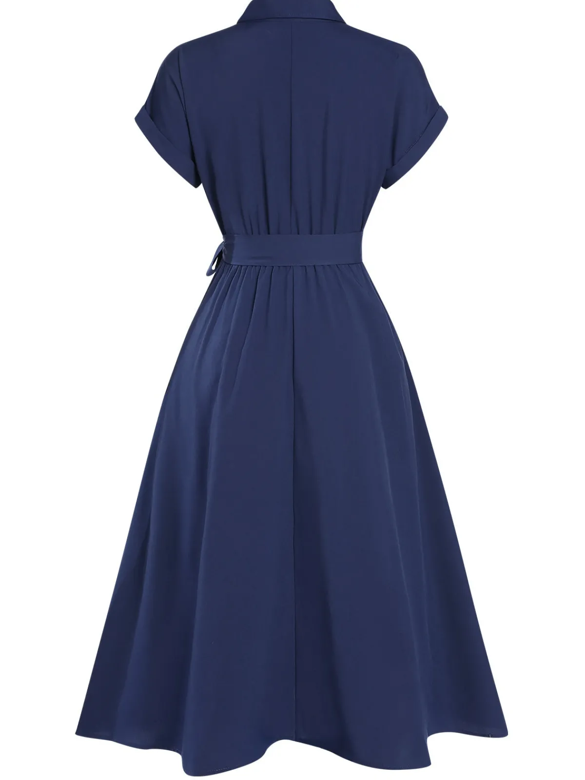 Discount Retro Stage 1940s Solid Cap Sleeves Buttoned Shirt Dress