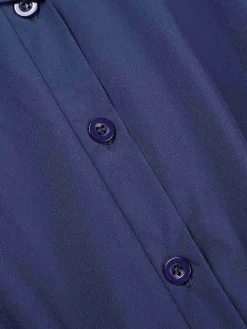 Discount Retro Stage 1940s Solid Cap Sleeves Buttoned Shirt Dress