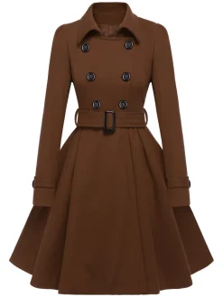 Fashion Retro Stage 1950s Solid Color Lapel Slim Coat