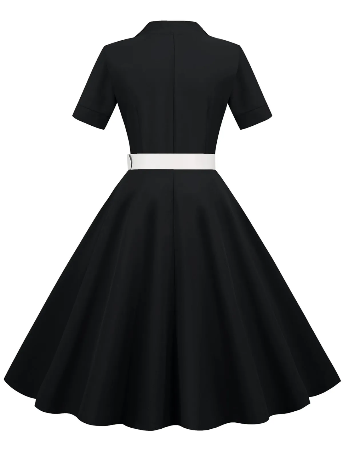 New Retro Stage 1950s Solid Contrast Lapel Belt Dress