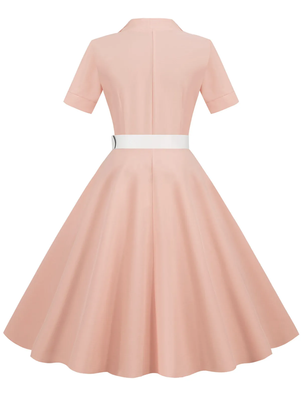 New Retro Stage 1950s Solid Contrast Lapel Belt Dress
