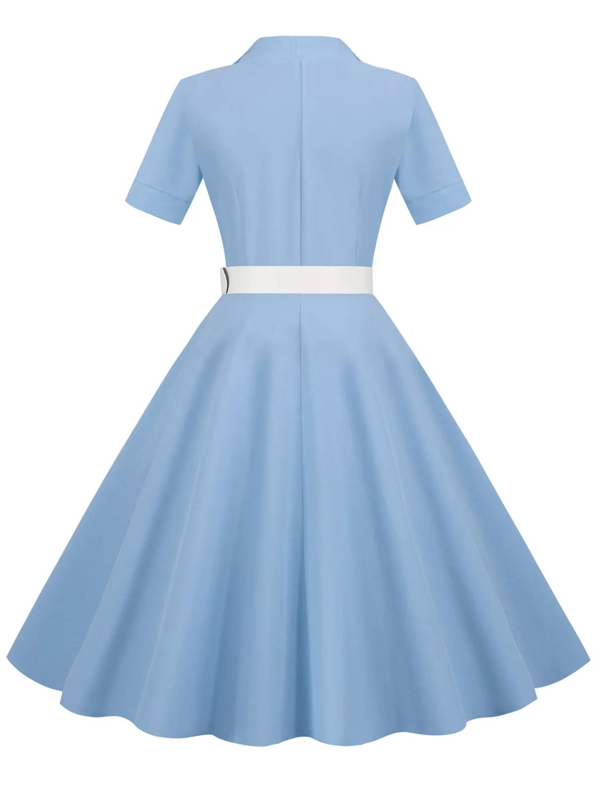 New Retro Stage 1950s Solid Contrast Lapel Belt Dress