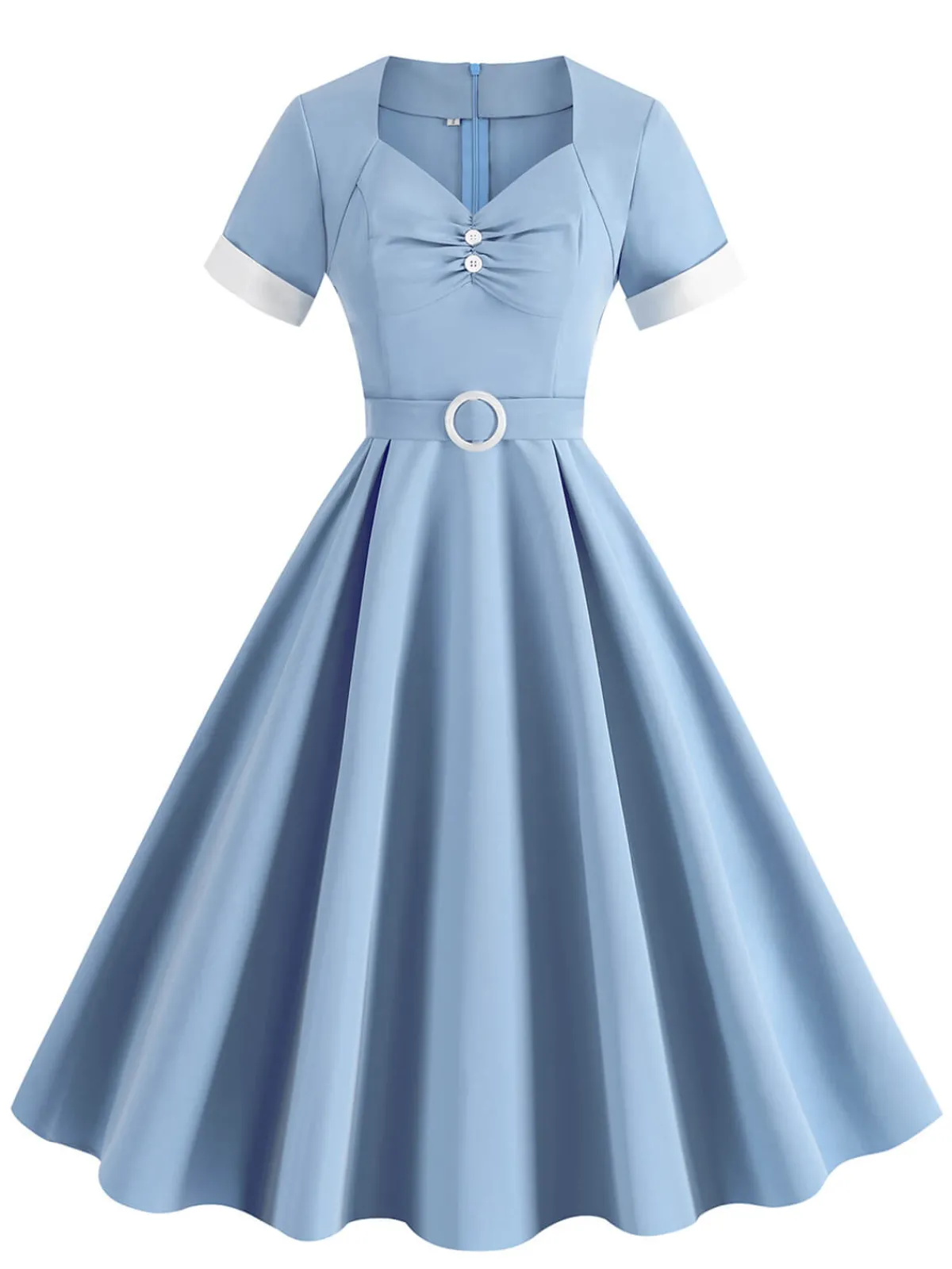 Discount Retro Stage 1950s Solid Contrast V-Neck Swing Dress