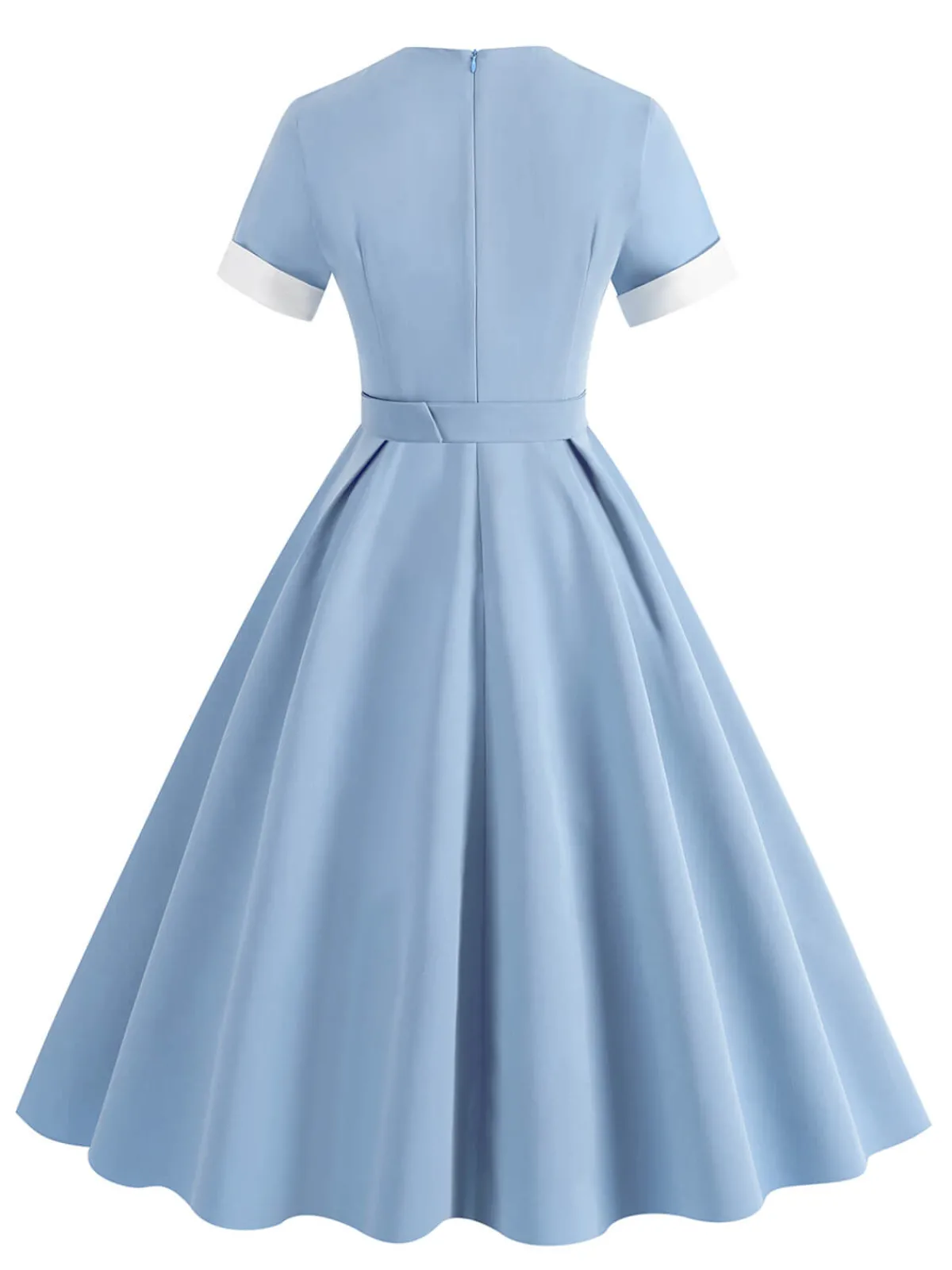 Discount Retro Stage 1950s Solid Contrast V-Neck Swing Dress