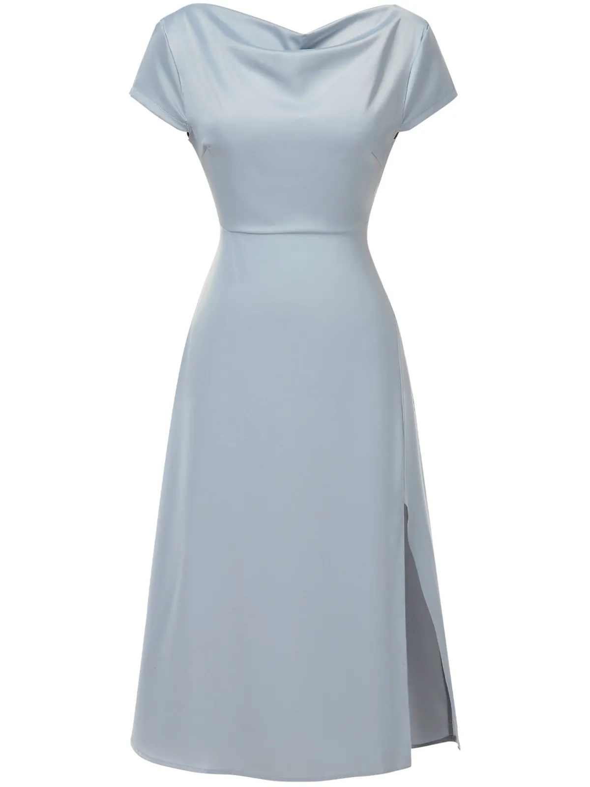 Outlet Retro Stage 1940s Solid Cowl Neck Satin Back Cutout Dress