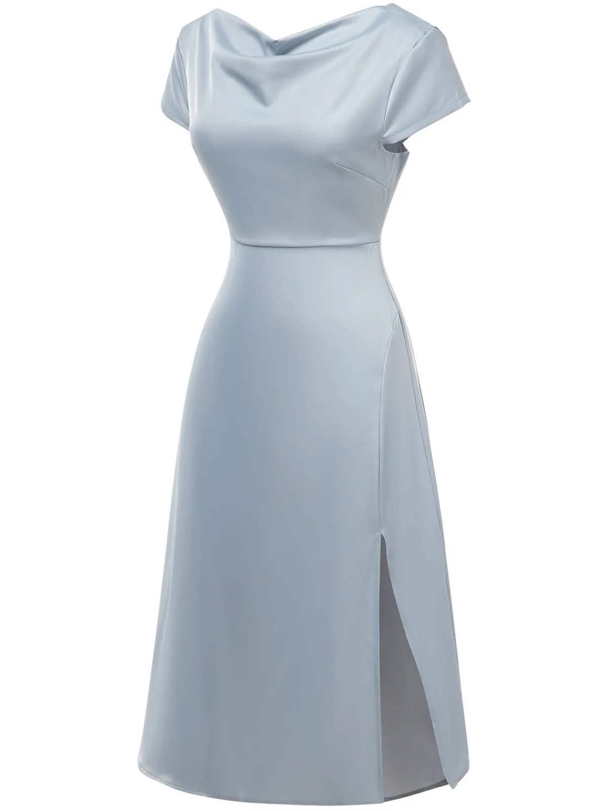 Outlet Retro Stage 1940s Solid Cowl Neck Satin Back Cutout Dress