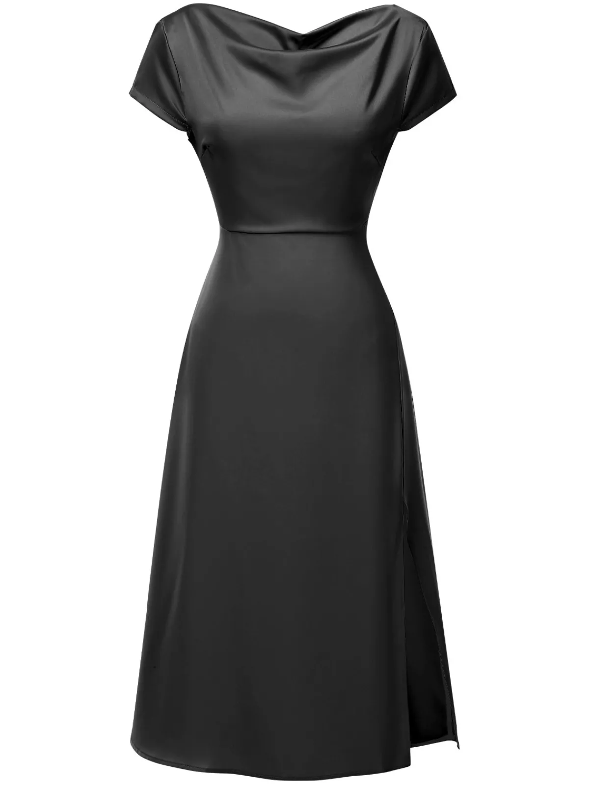 Outlet Retro Stage 1940s Solid Cowl Neck Satin Back Cutout Dress
