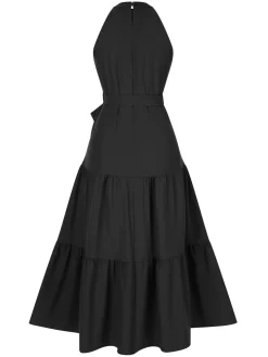 Fashion Retro Stage 1950s Solid Crew Halter Tiered Dress