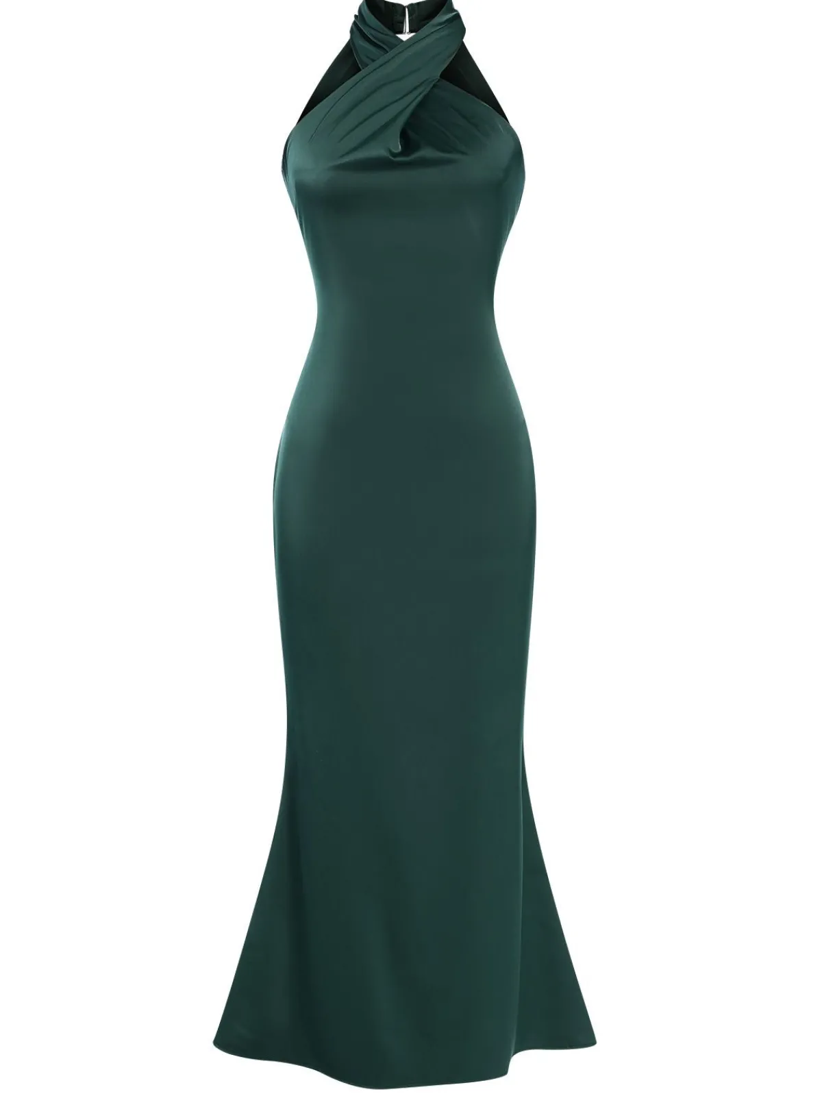 New Retro Stage 1930s Solid Cross Neck Halter Fishtail Dress