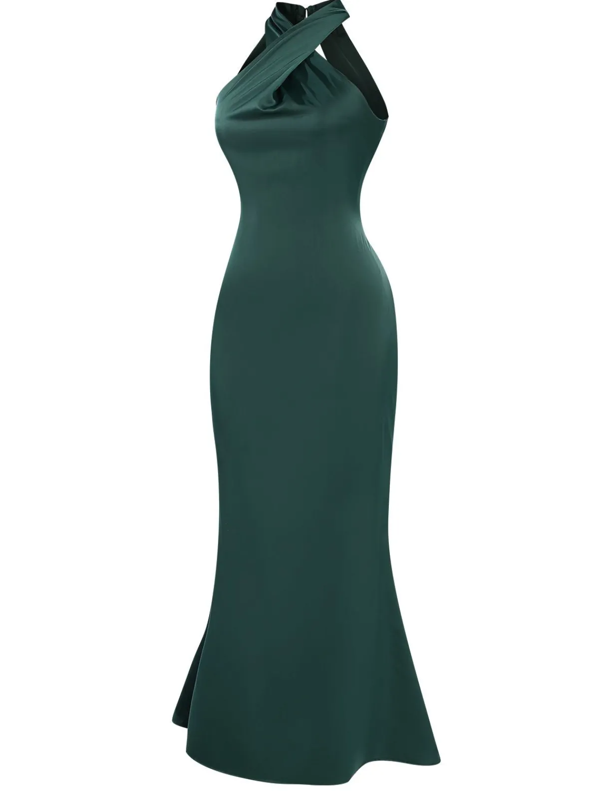 New Retro Stage 1930s Solid Cross Neck Halter Fishtail Dress