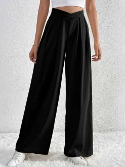 Sale Retro Stage 1930s Solid Cross Pleated Straight Pants