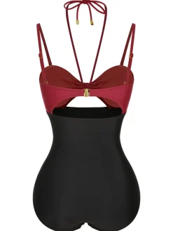 Sale Retro Stage 1950s Solid Cutout Halter Strap Swimsuit