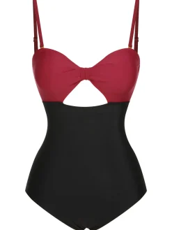 Sale Retro Stage 1950s Solid Cutout Halter Strap Swimsuit