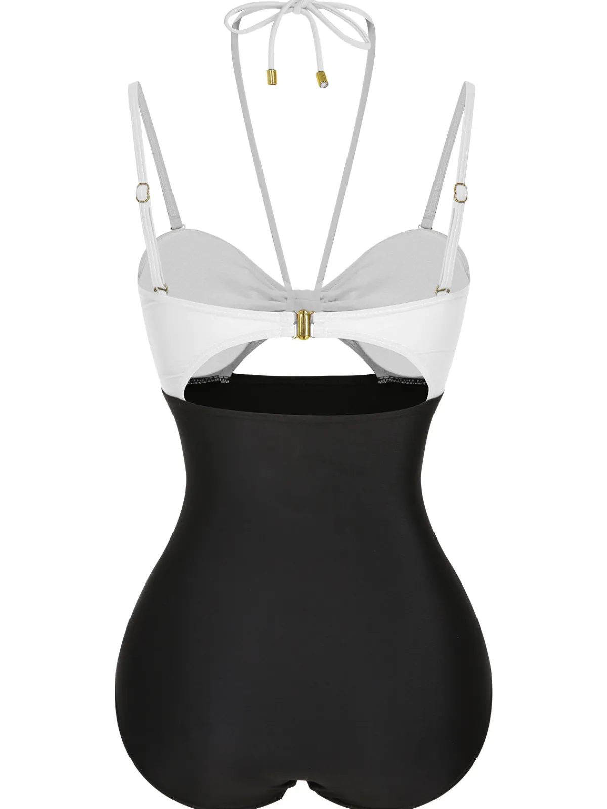 Sale Retro Stage 1950s Solid Cutout Halter Strap Swimsuit