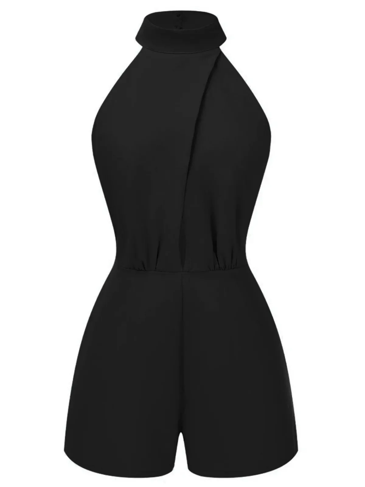 Outlet Retro Stage 1930s Solid Cutout Stand Collar Halter Romper