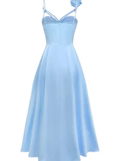 Outlet Retro Stage 1930s Solid 3D Floral Hollow Out Slip Dress