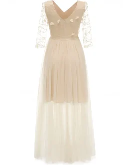 Clearance Retro Stage 1940s Solid 3D Flowers Banquet Evening Dress